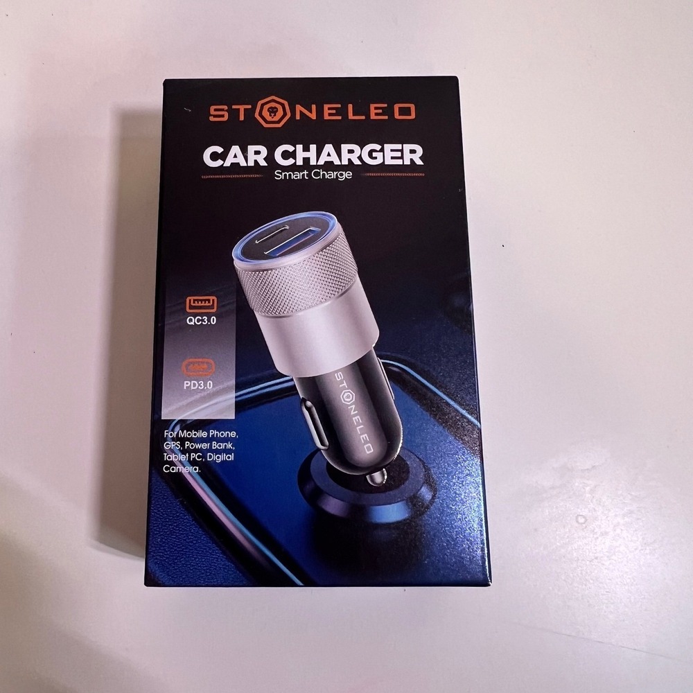 Stoneleo Car Charger‎ Black Silver QC3.0 PD3.0 Dual Port Smart Fast Charge